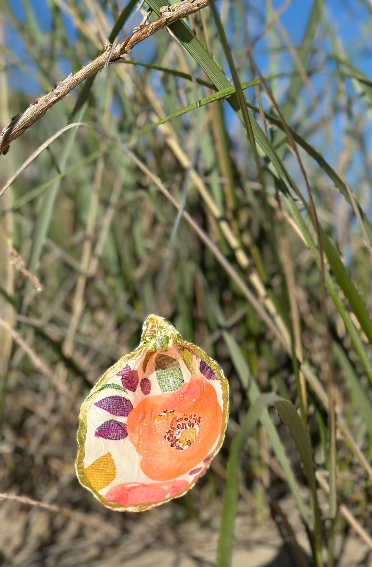 Preppy Poppy Oyster Shell Ornament